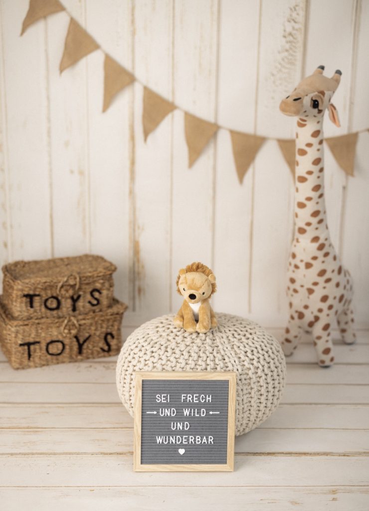 Kindergarten-Fotokulisse mit Giraffe und Löwe